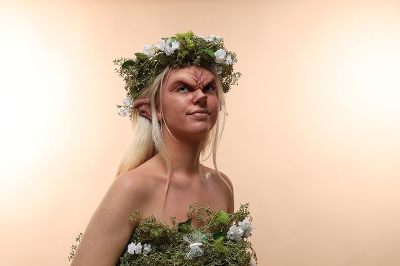 A woman transformed into a woodland creature by students at the School of Makeup Effects (SOME) in Totowa
