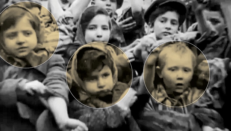 Sarah Ludwig, Tova Friedman and Michael Bornstein are seen as children leaving Auschwitz