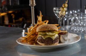 Burger, fries and martini at River Pointe Inn in Rumson