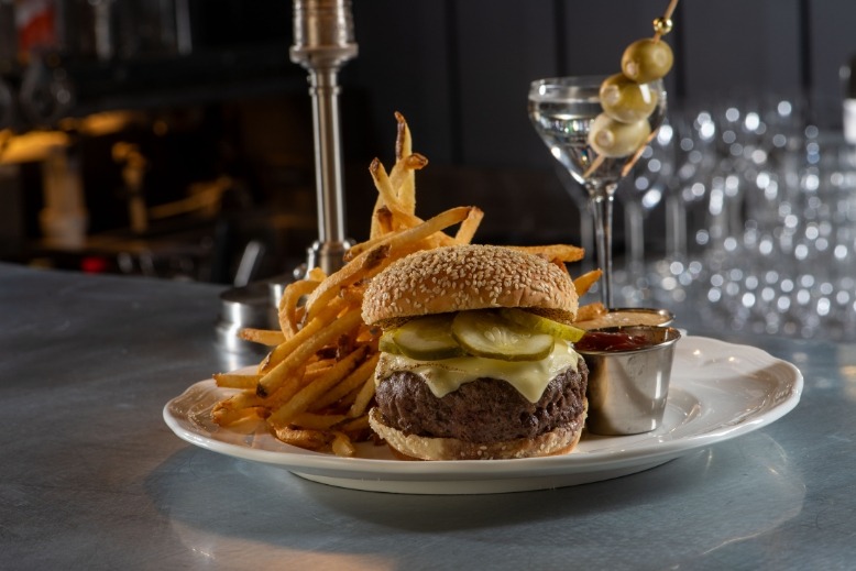 Burger, fries and martini at River Pointe Inn in Rumson