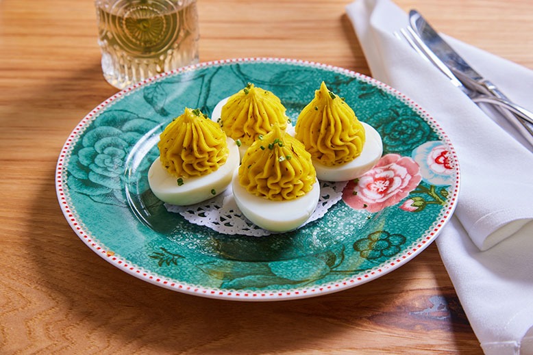 Truffle deviled eggs at Café le Jardin in Audubon