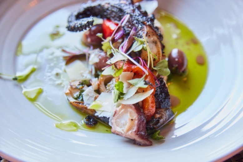 Grilled calamari and octopus with chickpeas, olives and capers at Primal in Cape May