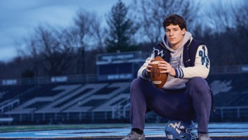 Senior Nick Porada on Wayne Valley High School's football field.