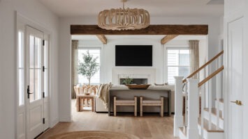 Neutral-colored foyer and living area of a Bay Head home