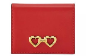 Red leather wallet with gold heart embellishment