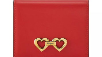 Red leather wallet with gold heart embellishment