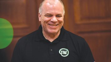 Steve Sweeney speaking in Trenton in 2019.