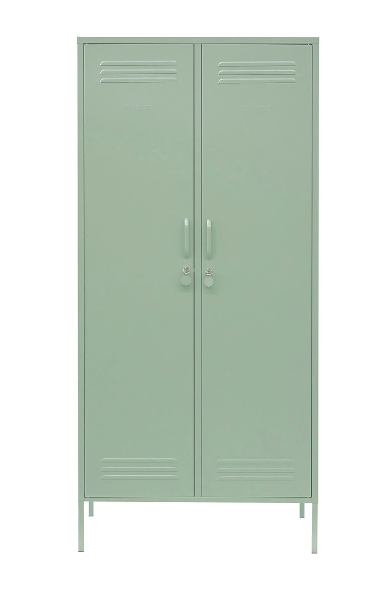 Metal locker in sea-foam green