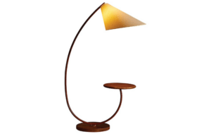Floor lamp with a leather-wrapped arm