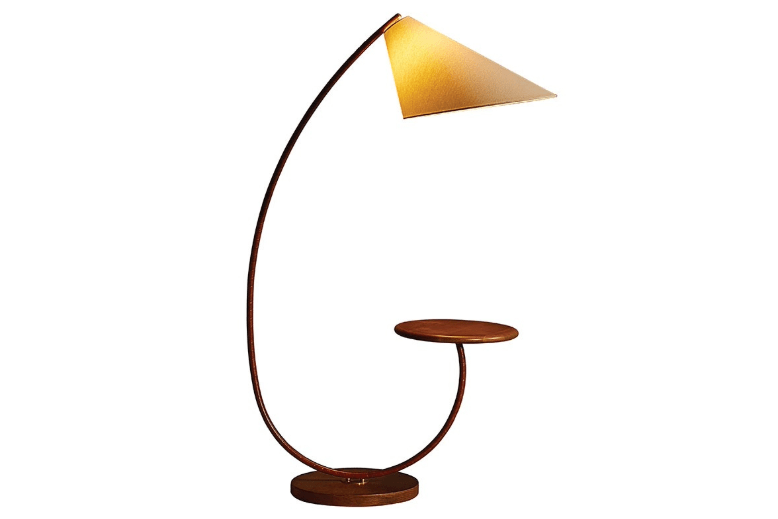 Floor lamp with a leather-wrapped arm