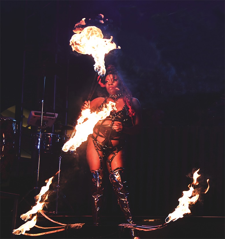 A performer handles fire at Vibe in Atlantic City.