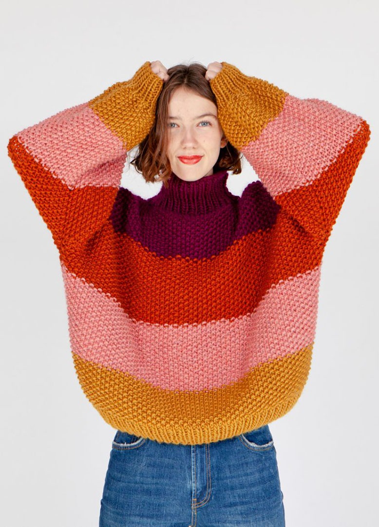 Striped turtleneck sweater fro, knit-your-own kit