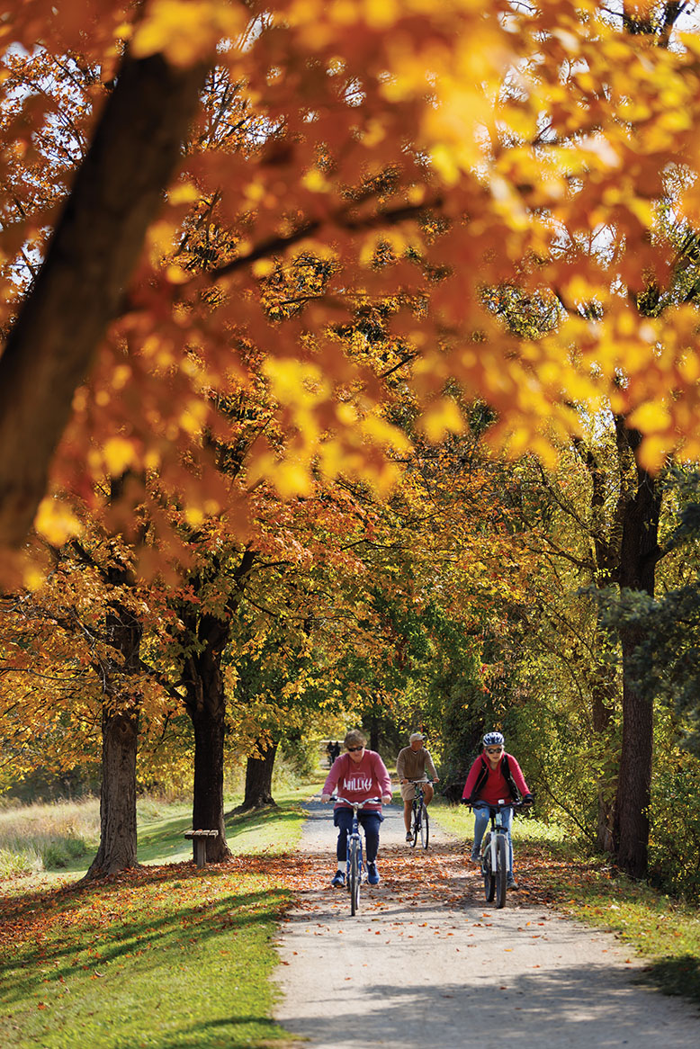 bikers on a path in fall