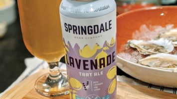 A can of Lavenade beer, a sour ale brewed with lavender and lemons.