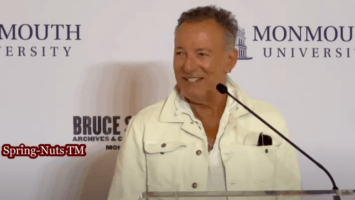 Bruce Springsteen speaking at Monmouth University in October 2023