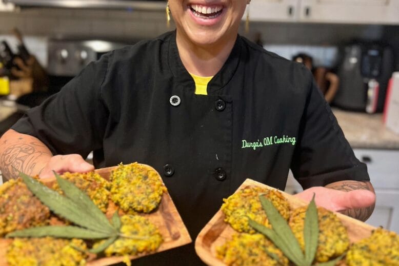 Chef Louisa Rodriguez-Diaz presents her crispy cannabis-infused fritters.