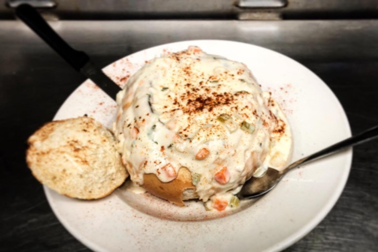 Bread bowl with chowder at LBI's Chicken or the Egg