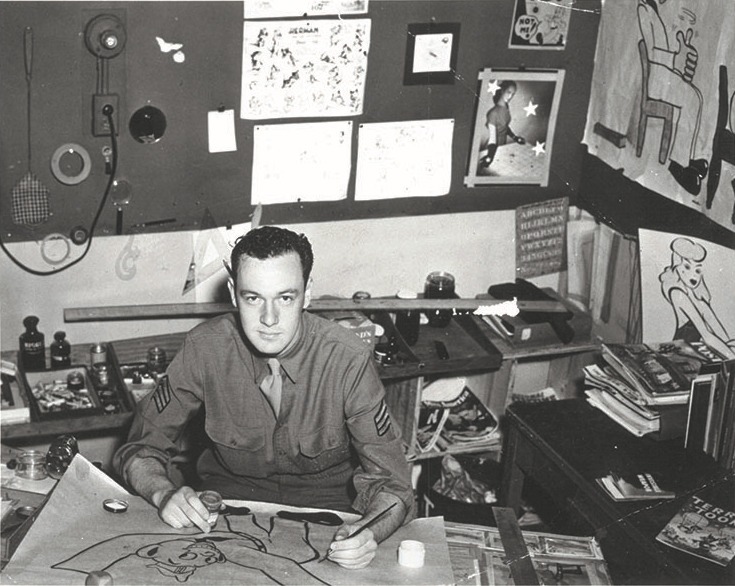Black-and-white photo of Stan Lee during his Army days at Fort Monmouth