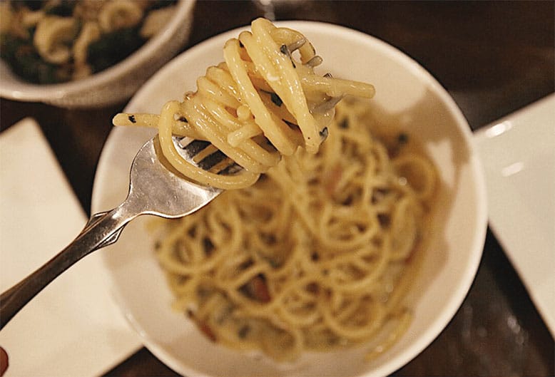 Spaghettoni carbonara at Da Pepo in Montclair