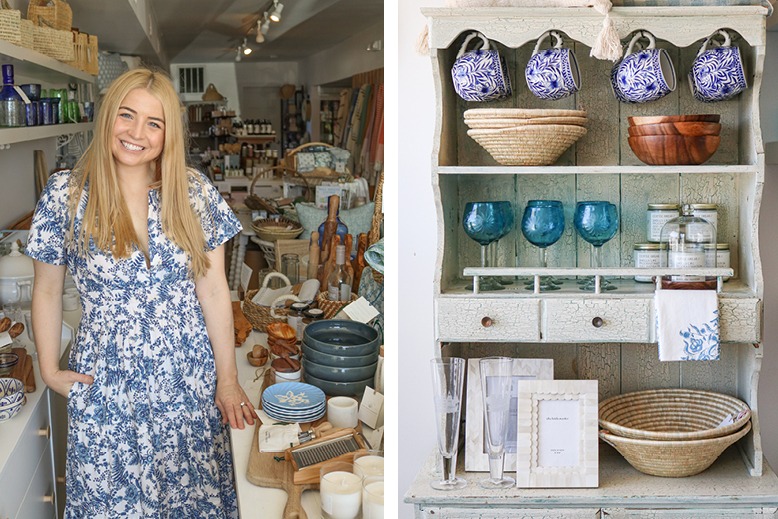 Photo of Emily Raleigh at her Dune Market in LBI next to a photo of home items from the shop