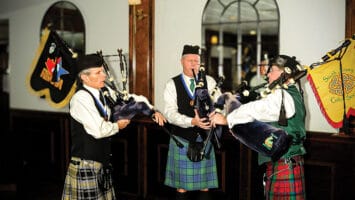 The South Jersey Celtic Society Pipe Band playing at the society's annual Burns Supper.