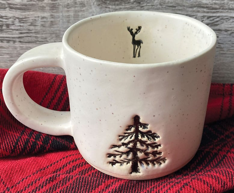 Handmade ceramic holiday mug from MudGirls Studios in Atlantic City