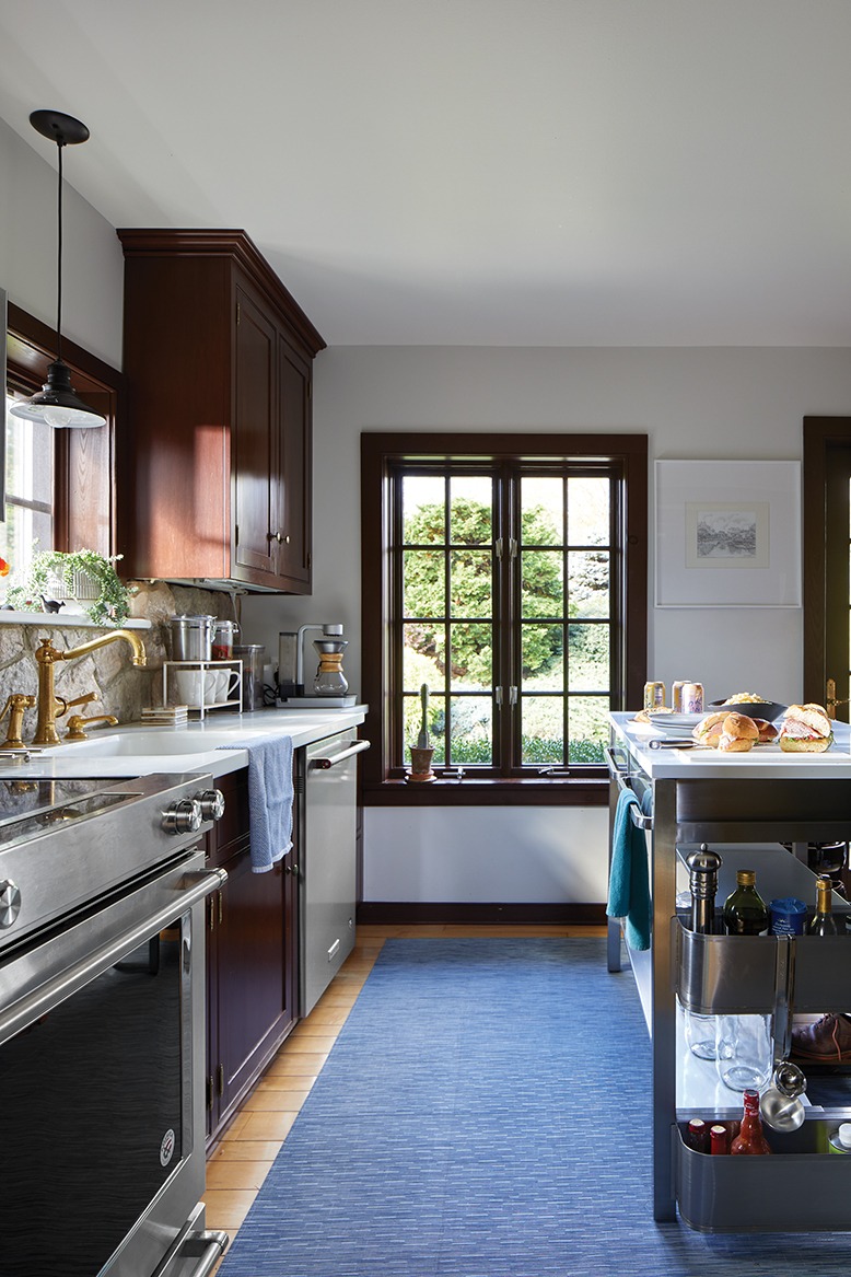 The small kitchen in Dan Ruhland and Laurence Craig's Hunterdon County cabin.