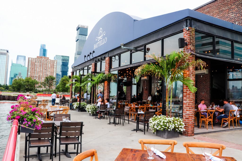 Waterfront exterior of Battello in Jersey City