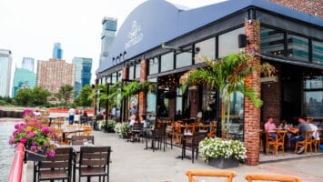 Waterfront exterior of Battello in Jersey City
