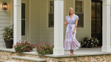 Kathryn Tappen on the porch of her home