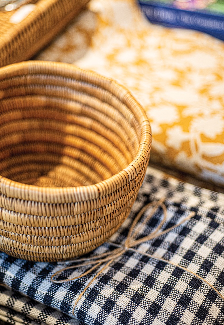 A basket and some linens at Larger Cross in Oldwick.