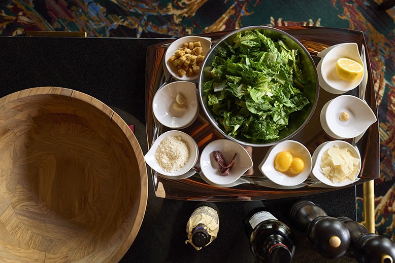 Caesar salad ingredients for tableside preparation at Ristorante Lucca in Bordentown
