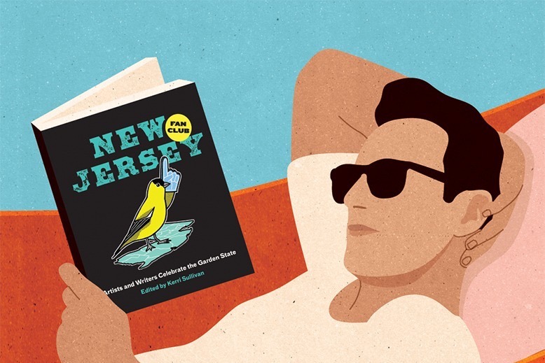 Illustration of a man in a hammock reading a book by a Jersey author.