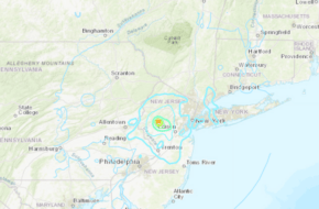 Map showing New Jersey as center of April 5 earthquake