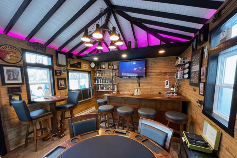 Paul and Christopher Irwin-Dudek's backyard bar inside a 199-square-foot shed. 
