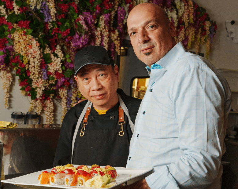 Sushi sensei Kenny Mar with De Novo Montclair owner Demetri Malki