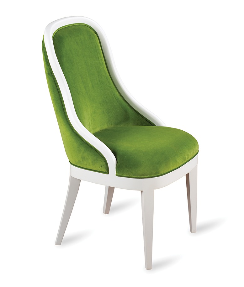 A green and white accent chair.