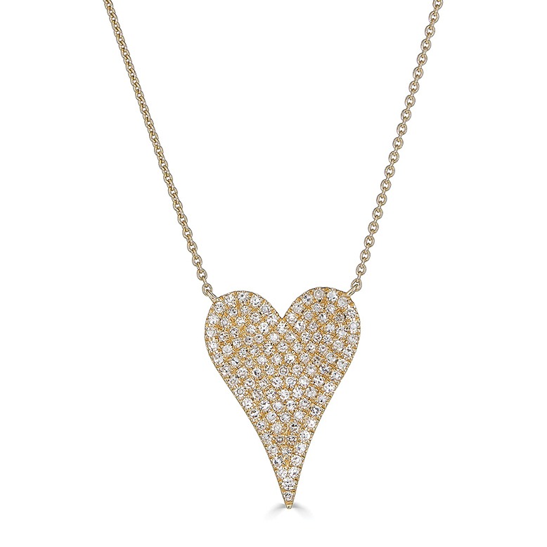 A diamond heart-shaped necklace set in 14-karat gold