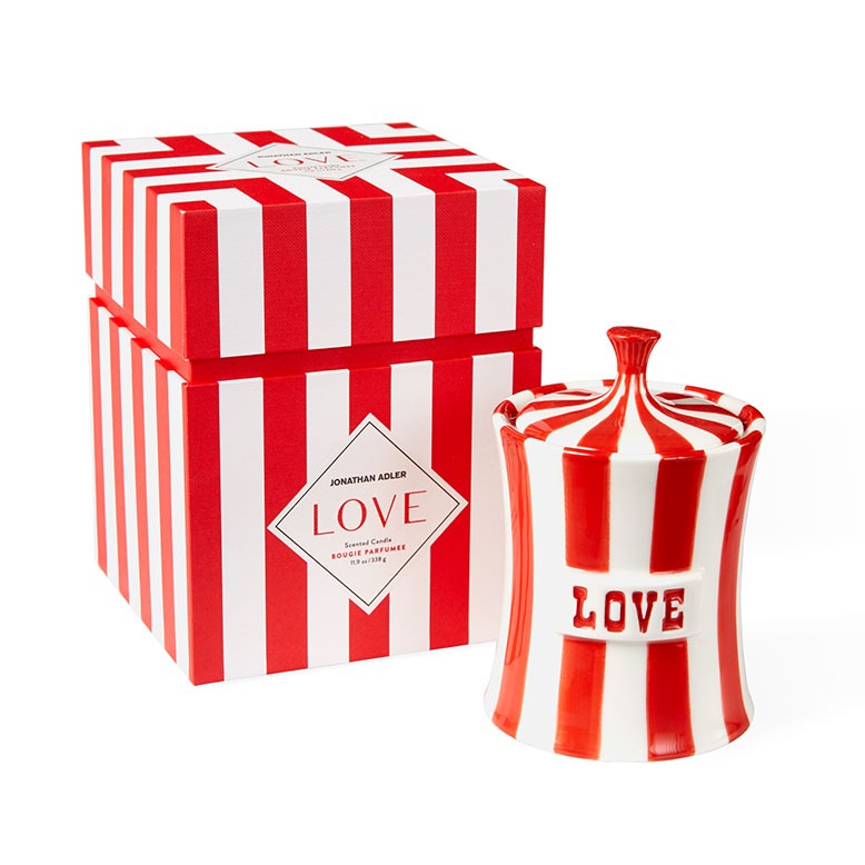 Jonathan Adler candle in red-and-white striped candle