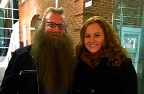 Research assistant Christina Colizza poses with beard-enthusiast Jeff Langum.