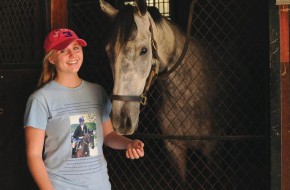 Paige Hurley of South Jersey Thoroughbred Rescue and Adoption with Herculean.