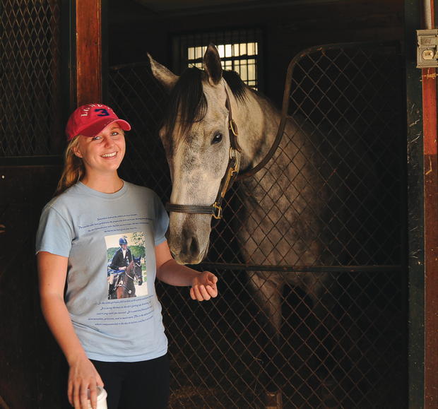 Paige Hurley of South Jersey Thoroughbred Rescue and Adoption with Herculean.