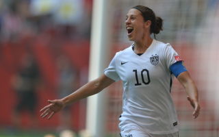 Carli Lloyd celebrates her third goal as the USWNT go up 4-1 over Japan to begin the second half in the 2015 FIFA Women's World Cup Final at BC Place.