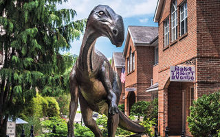 Haddy, a life-sized Hadrosaurus statue, commemorates the discovery of the dinosaur in Haddonfield.