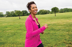 Fox TV's Harris Faulkner trains at Overpeck Park in Leonia for a October breast cancer walk.