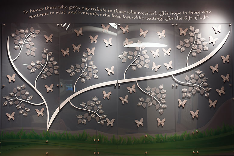The Landscape of Life Wall is one of the many memorials in the Sharing Network building in New Providence where family and friends can visit.