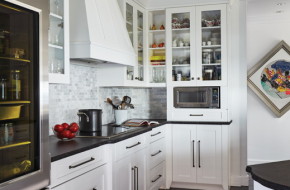 Ivee and Sam Fromkin's Monmouth Beach kitchen has jewel-like finishes, but plenty of space for cooking equipment and storage.
