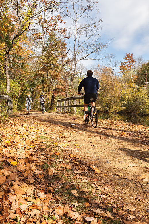 Bicyclists enjoy the picturesque (and flat) D&R Canal State Park towpath.