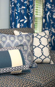 The blue ocean colorway is one of four classic palettes in the Vern Yip Designs collection of fabrics and trimmings.