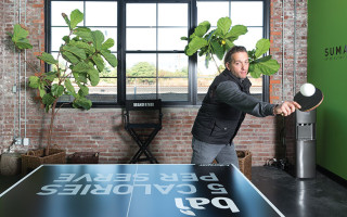 Bai5 founder Ben Weiss at the ping-pong tale outside his office at Bair Brands in Hamilton. Staff brainstorming often takes place around ping-pong.